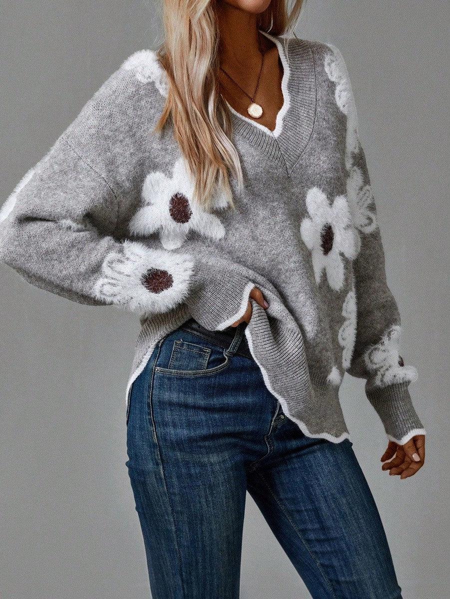 IVYWELL V-NECK FLORAL SWEATER