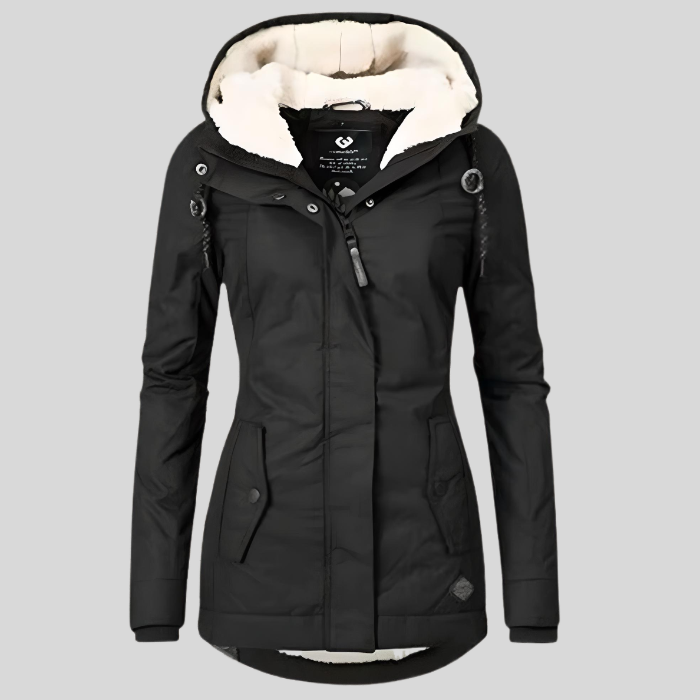 Alienor | Waterproof long jacket with hood and lining