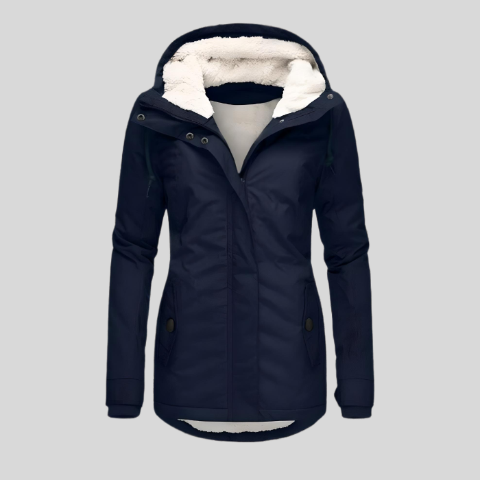 Alienor | Waterproof long jacket with hood and lining