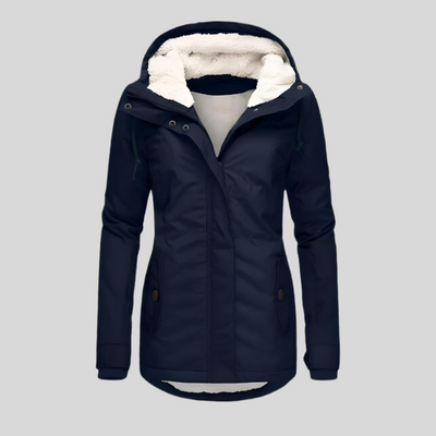 Alienor | Waterproof long jacket with hood and lining