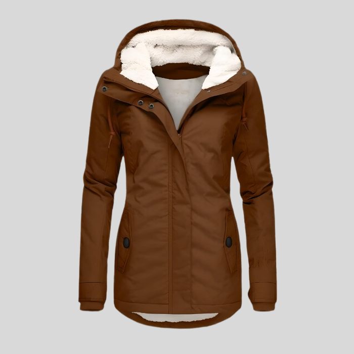 Alienor | Waterproof long jacket with hood and lining