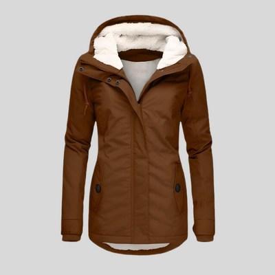Alienor | Waterproof long jacket with hood and lining